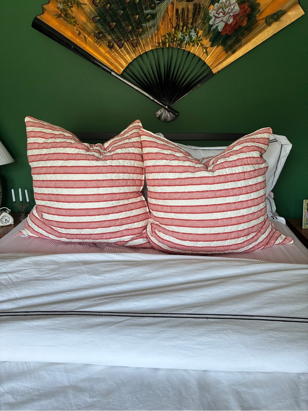 Coral and White Striped Euro Pillow Covers
